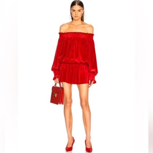 Norma Kamali Red Off Shoulder Dress Medium Mini Hoco Christmas Cocktail Holiday - Picture 12 of 12